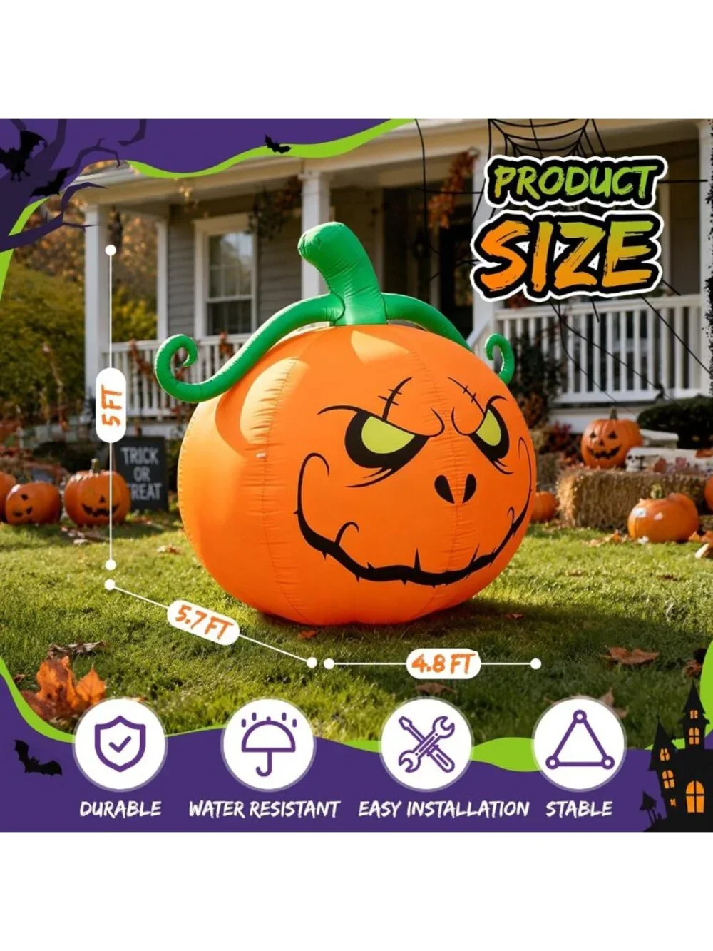 5FT Inflatable Pumpkin Yard Decoration for Halloween Festive Outdoor Decor